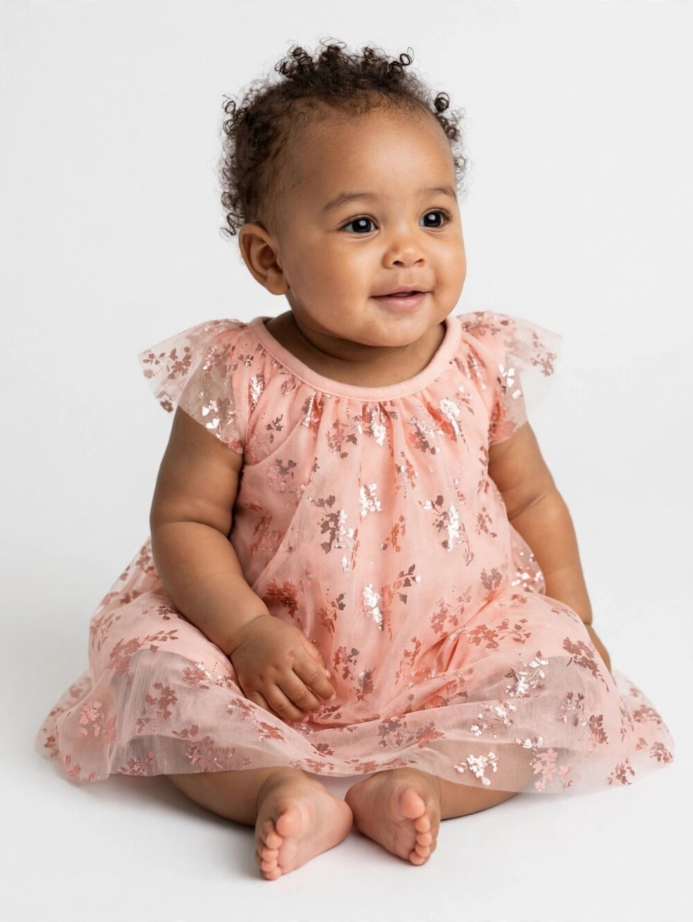 Baby Starters Sparkling Peach Floral Tulle Dress for Baby Girls Sz 9 Months